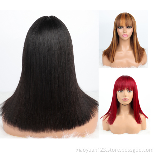 12A Long Vogue SDD Hair Silky Straight Piano Color Bob Wig Non Lace Frontal Human Hair Brazilian Wigs with Bangs for Black Women